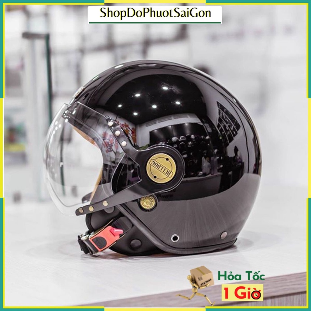 Mũ bảo hiểm Bulldog POM đen bóng kính lửng