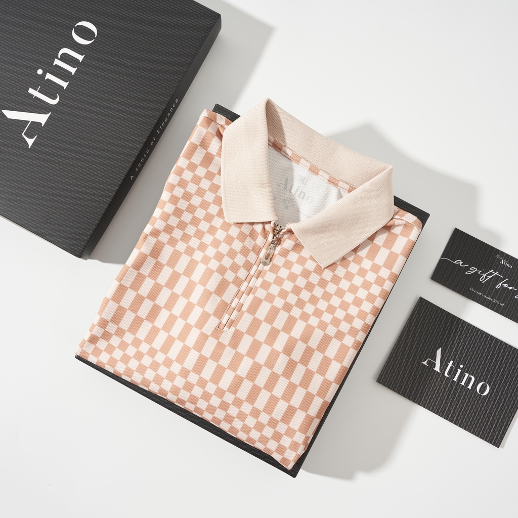 Áo Polo Nam Họa Tiết Kẻ Caro ATINO Chất Liệu Vải Cotton Cá Sấu Cao Cấp Thoáng Mát Form Regular PL1.3013