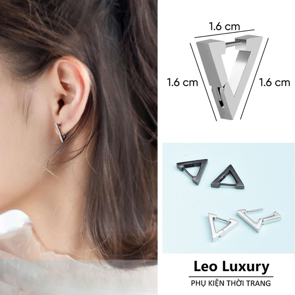 Khuyên tai nam nữ hình tam giác, phong cách thời trang cá tính, thép titan siêu bền không dị ứng, không gỉ