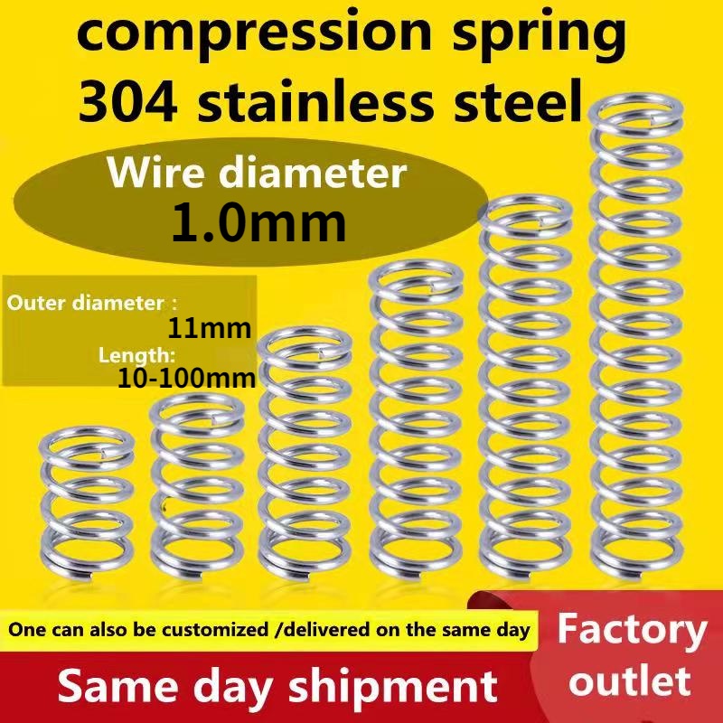 Đường kính dây 5pcs 1.0mm lò xo nén sus304 đường kính ngoài bằng thép không gỉ 11mm chiều dài 10-100mm lò xo áp suất