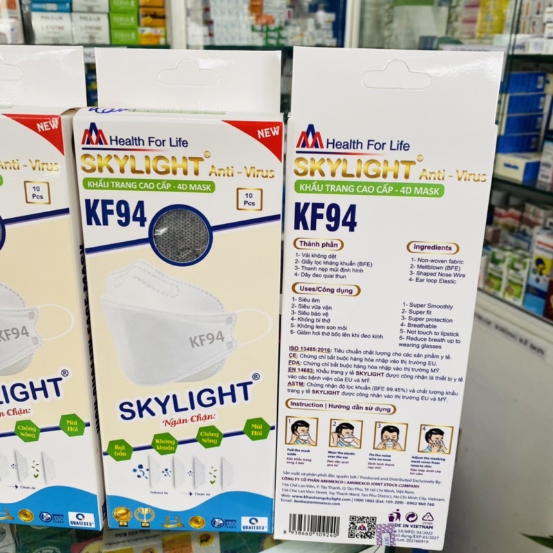 ✅ [Chính Hãng] KHẨU TRANG KHÁNG KHUẨN KF94 màu Xám ( LANDMASK 4D ) SKYLIGHT MÀU XÁM / HỘP 10 CÁI