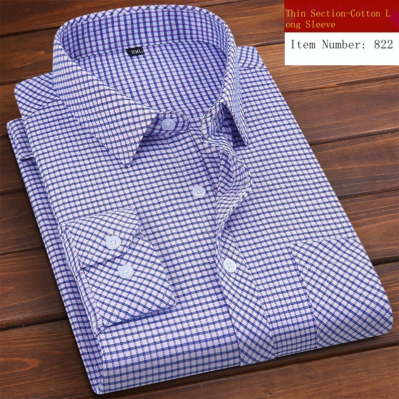 Áo Sơ Mi Cotton Nguyên Chất Tay Dài Kẻ Sọc Caro Chống Nhăn Cho Nam Trung Niên Và Bố