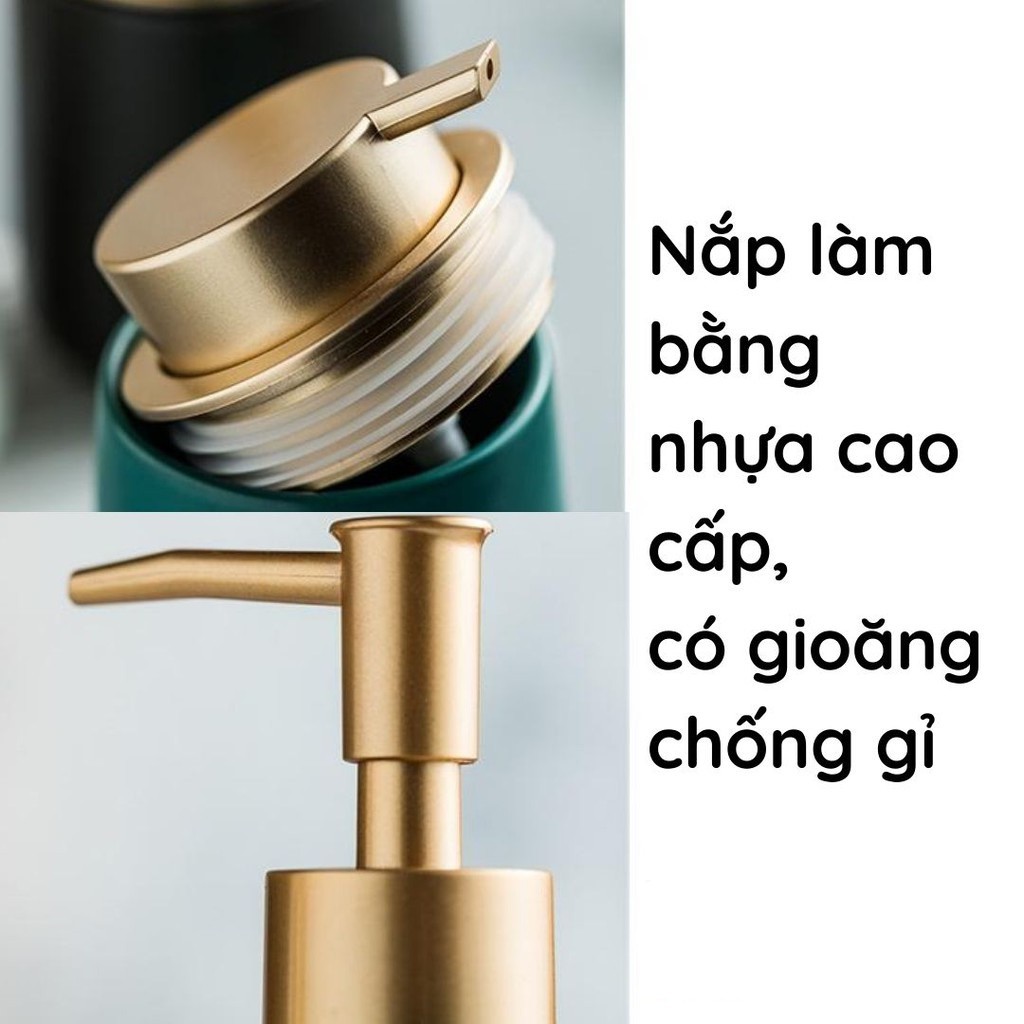 Chai Đựng Sữa Tắm Dầu Gội Vòi Nhấn, Bình Đựng Nước Rửa Tay Dung Tích 350ml Bằng Gốm Sứ Cao Cấp