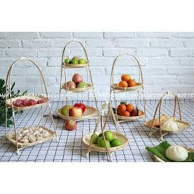 Mẹt tre tầng hình tròn đựng đồ ăn trang trí