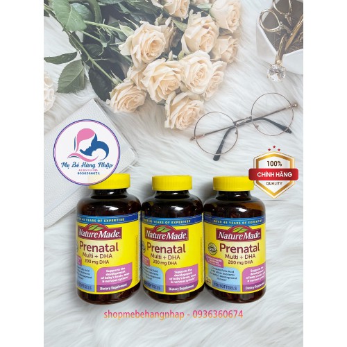 [Mẫu mới] Vitamin tổng hợp bầu Nature Made Prenatal Multi + DHA, Mỹ (90v &amp;150v) cho mẹ bầu và sau sinh