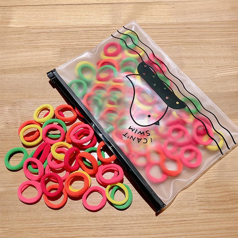 Set 100 dây thun buộc tóc co giãn mềm mại nhiều màu sắc dành cho bé gái