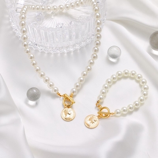 Set vòng đeo cổ + vòng tay đính ngọc trai nhân tạo thời trang cho nữ có bán lẻ