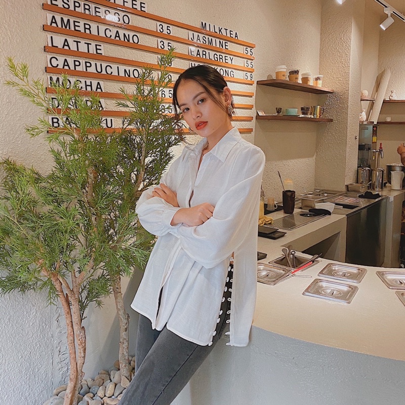 Áo sơ mi nữ kiểu Hàn Quốc tay dài công sở LUCETFASHION cao cấp đen trắng Ariel Shirt