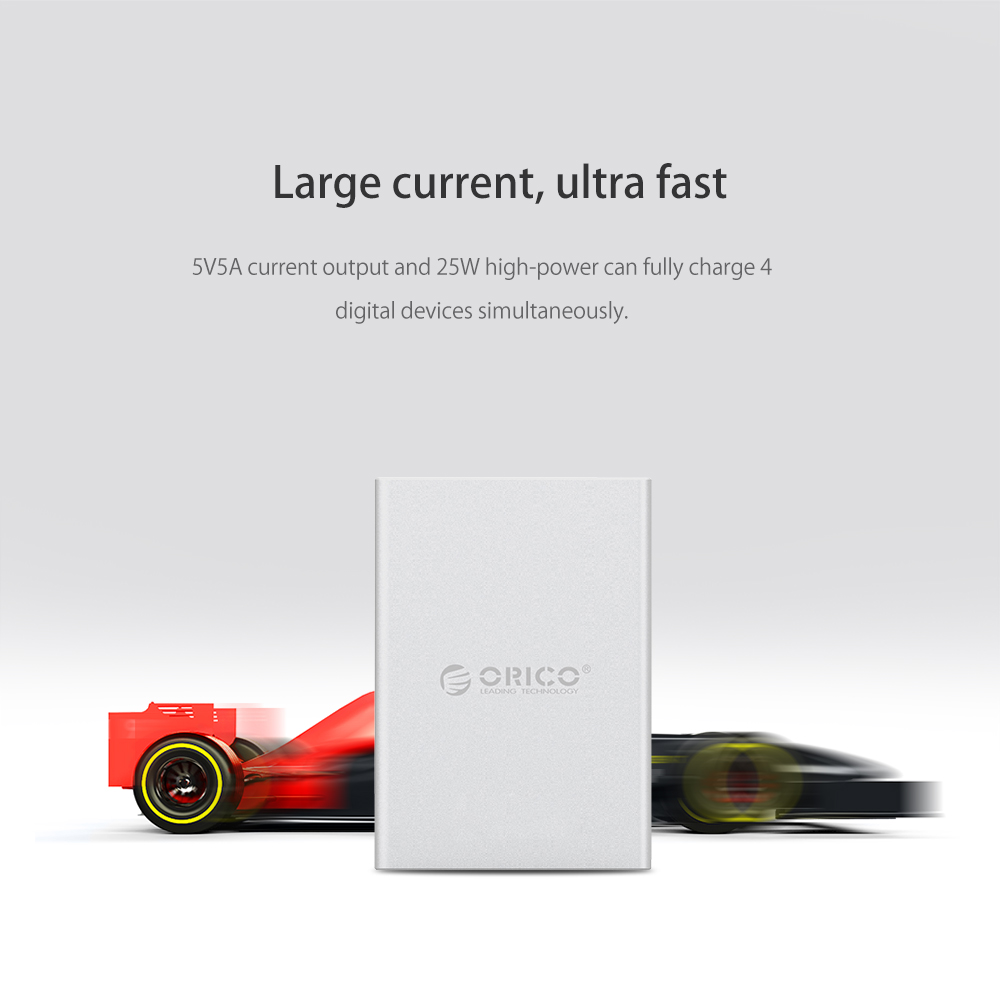 ORICO Nhôm 4 cổng Bộ sạc điện thoại thông minh Đầu ra 5V6.0A30W cho Máy tính bảng iPhone Xiaomi Màu đỏ HTC SONY - Bạc （ASK-4U）