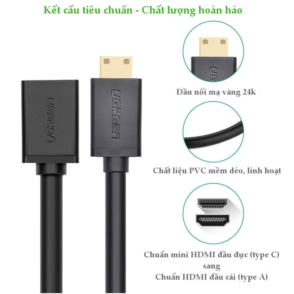 [Mã ELHACE giảm 4% đơn 300K] Cáp chuyển Mini HDMI sang HDMI Ugreen 20137 dài 20cm- Hàng Chính Hãng bảo hành 18 tháng