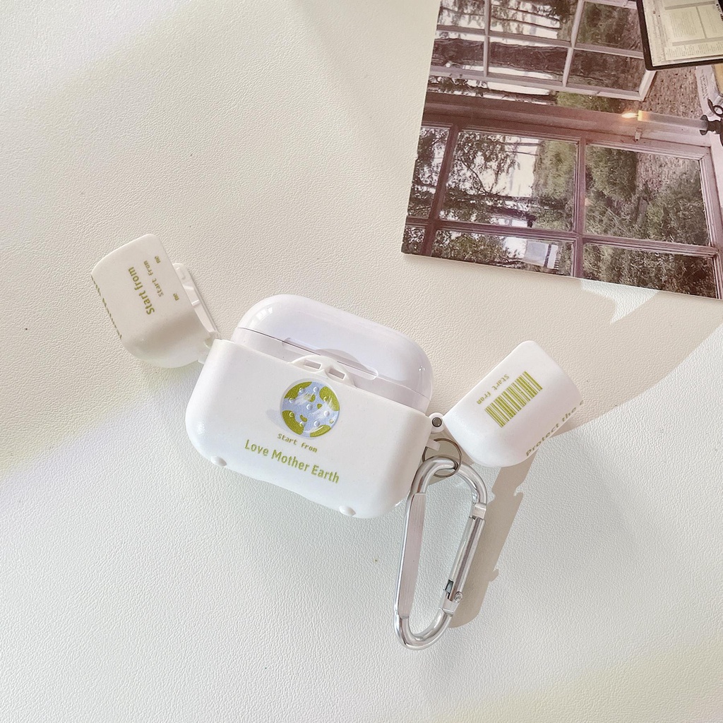 Vỏ Bảo Vệ Hộp Sạc Tai Nghe Bluetooth Airpods 1 2 pro 3 2021 gen3 Bằng PC Cứng Họa Tiết Trái Đất Sáng Tạo Kèm Móc Treo