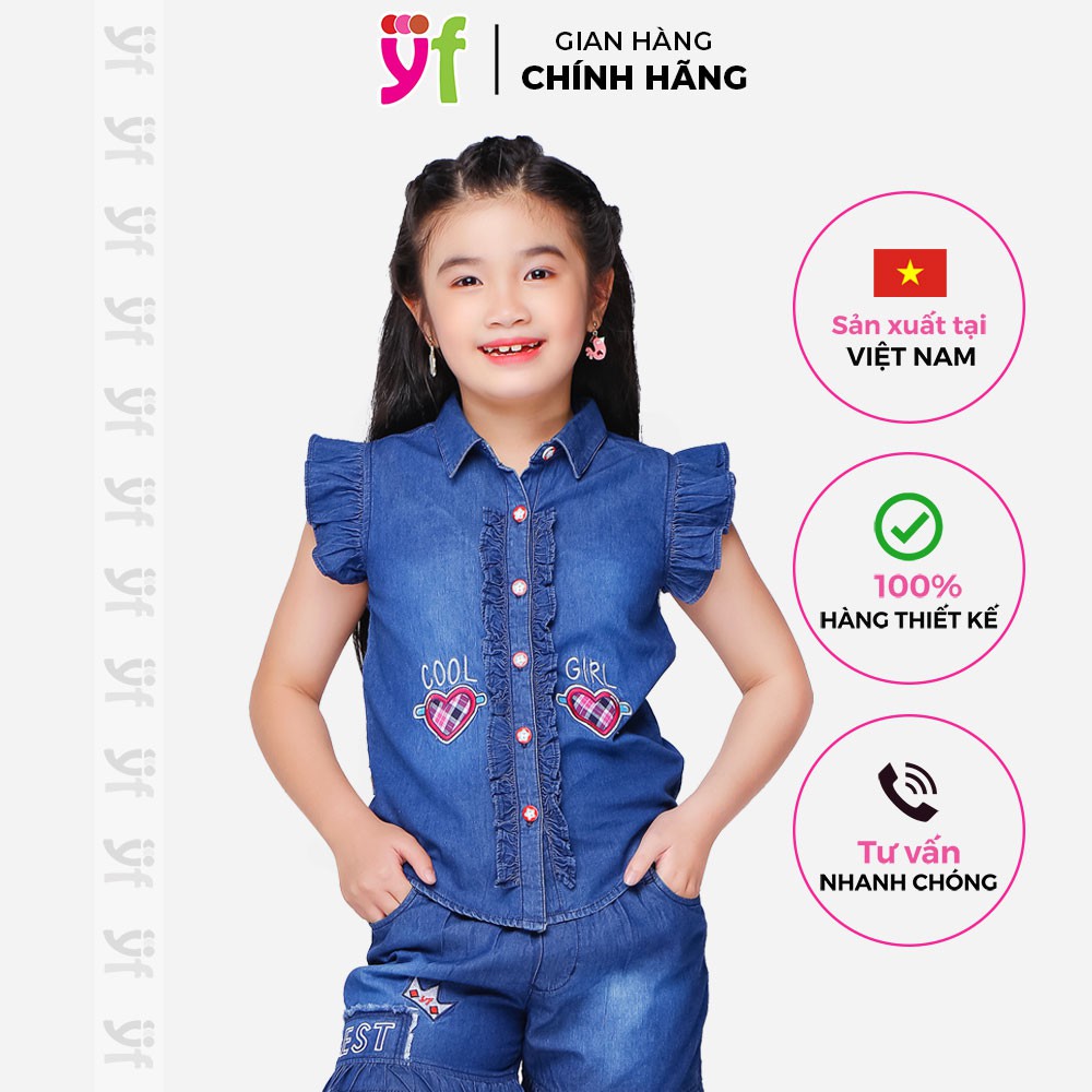 Áo bé gái tay bèo YF, vải jean cotton, đủ size 12-55KG 9AX534