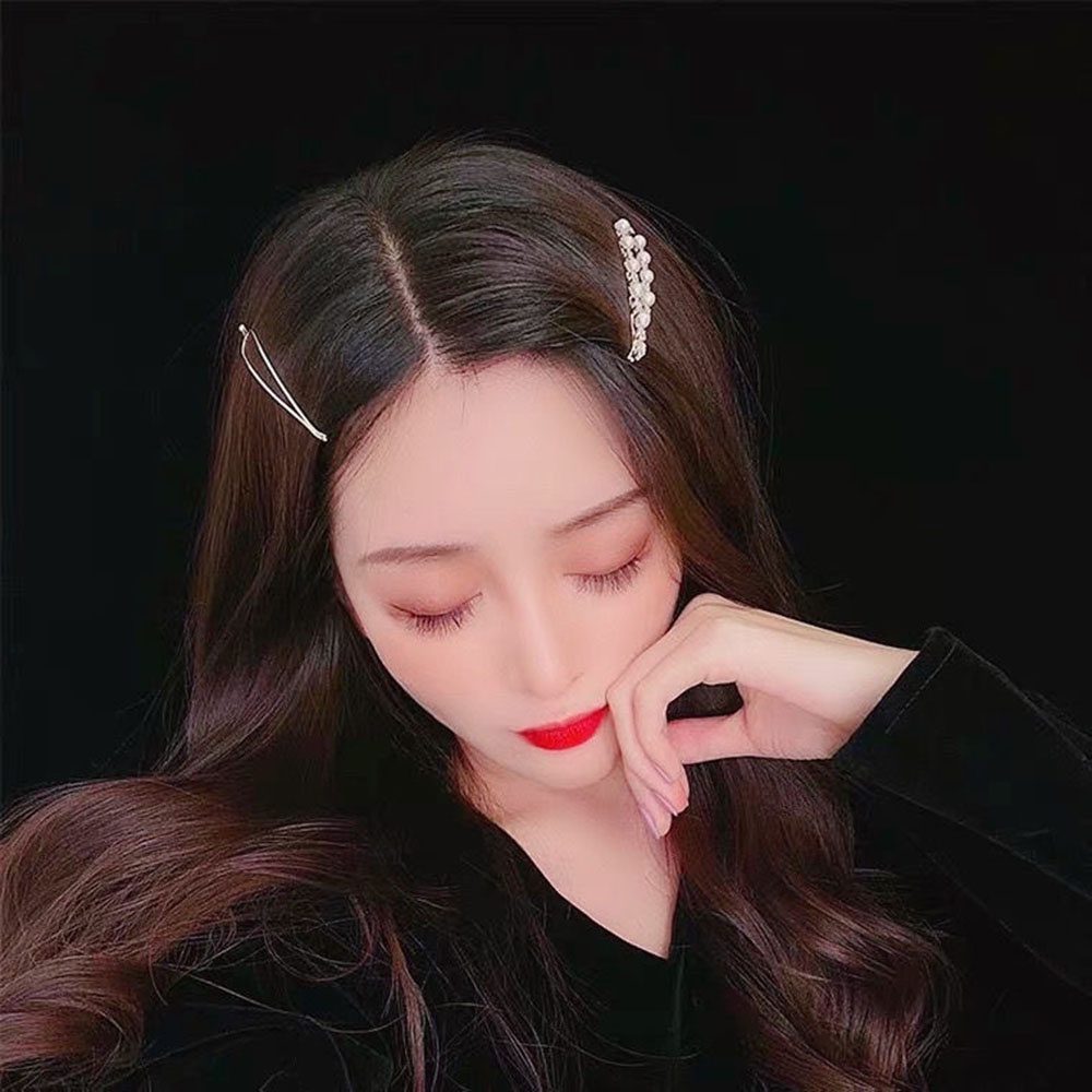 Kẹp tóc kim loại đính ngọc trai nhân tạo thời trang cho nữ