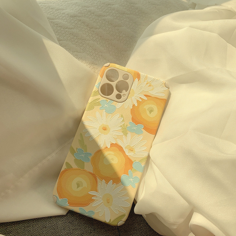 Ốp điện thoại phối da vẽ hoa tranh sơn dầu cho iPhone 11ProMax X Xr XsMax 7 8+ Se 202