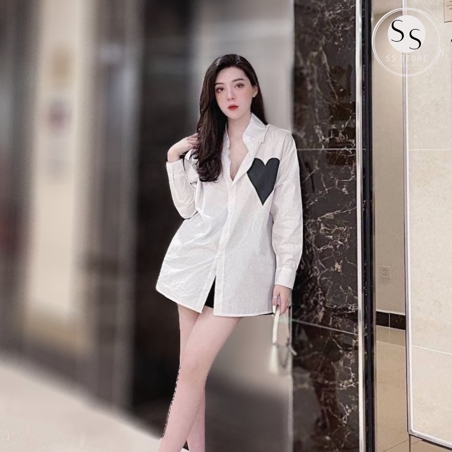 Áo Sơ Mi in Hình Tim Ngực Trái (TRẮNG)