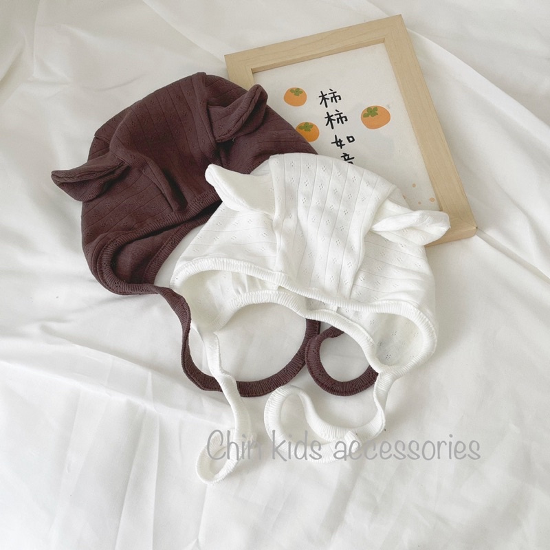 Mũ bonnet tai gấu gân thông hơi Hàn xuất