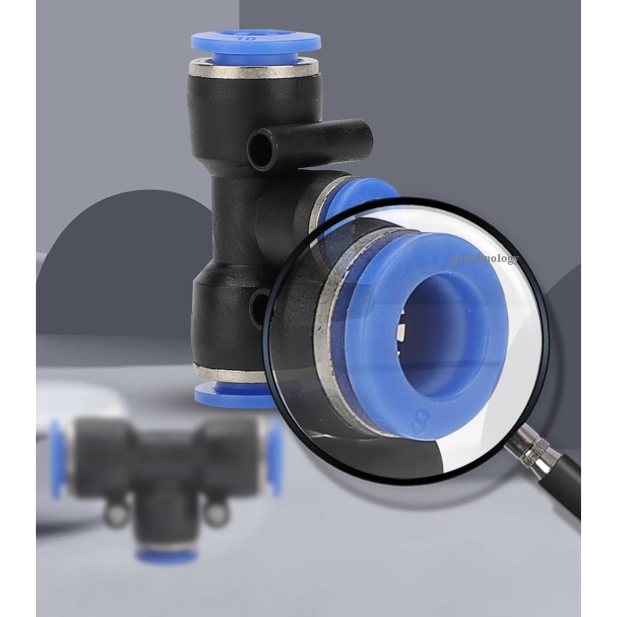 ĐẦU NỐI NHANH CHỮ T, ĐẦU NỐI KHÍ NÉN CHỮ T PE-4 PE-6 PE-8 PE-10 PE-12 PE-14 PE-16