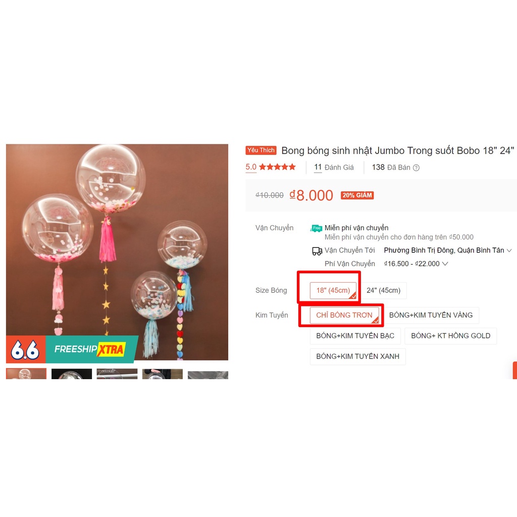 Bong bóng trong suốt 24inch Bobo nhựa PE