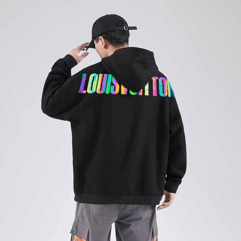 Áo khoác nỉ nam nữ phản quang in chữ độc đáo có mũ form hoodie chui đầu phong cách Hàn Quốc cực chất