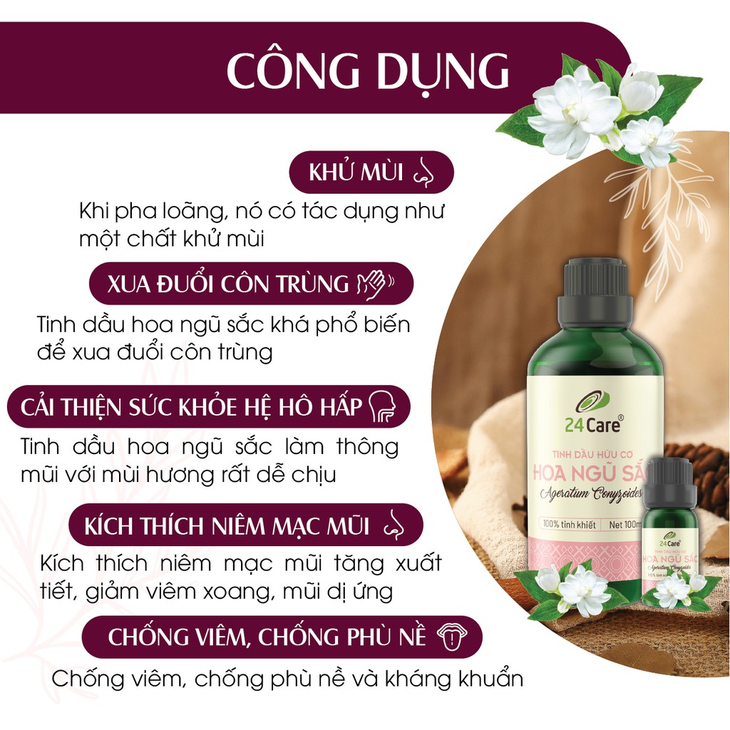 [MUA 1 TẶNG 1] Tinh dầu hoa ngũ sắc 24Care chiết xuất nguyên chất - ngủ ngon 10ml