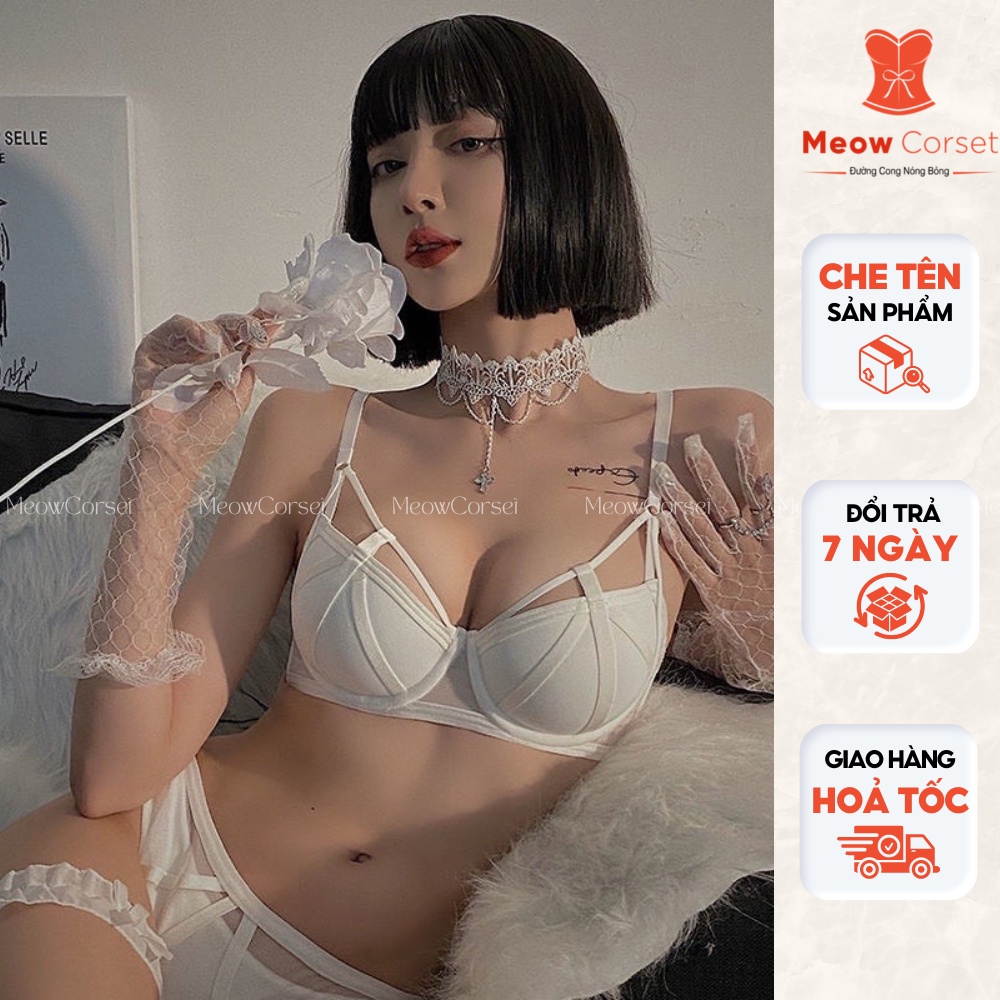 Bộ đồ lót nữ dây chéo sexy nâng ngực có gọng chống sệ 1787 [MEOW Corset]