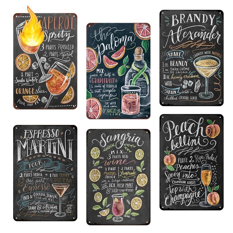 Bộ 6 Tấm Poster Dán Tường Trang Trí In Hình Cocktail Cổ Điển Bằng Kim Loại Dành Cho Quán Bar / Mojito