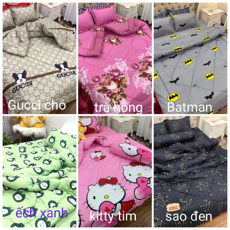 Trọn bộ 5 món ga gối chăn phao poly cotton nhiều mẫu 2019 ( gạt trái xem mẫu)