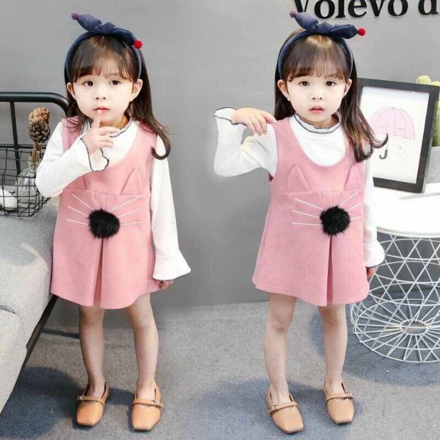 Váy dạ thêu mèo loại 1 cho bé gái