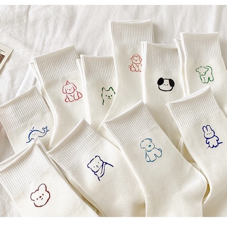 Vớ tất kem trơn xoăn in hình cún cute cổ cao