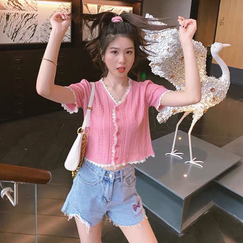 Áo Cardigan Dệt Kim Tay Ngắn Cổ Chữ V Thời Trang Dành Cho Nữ  tao bao
