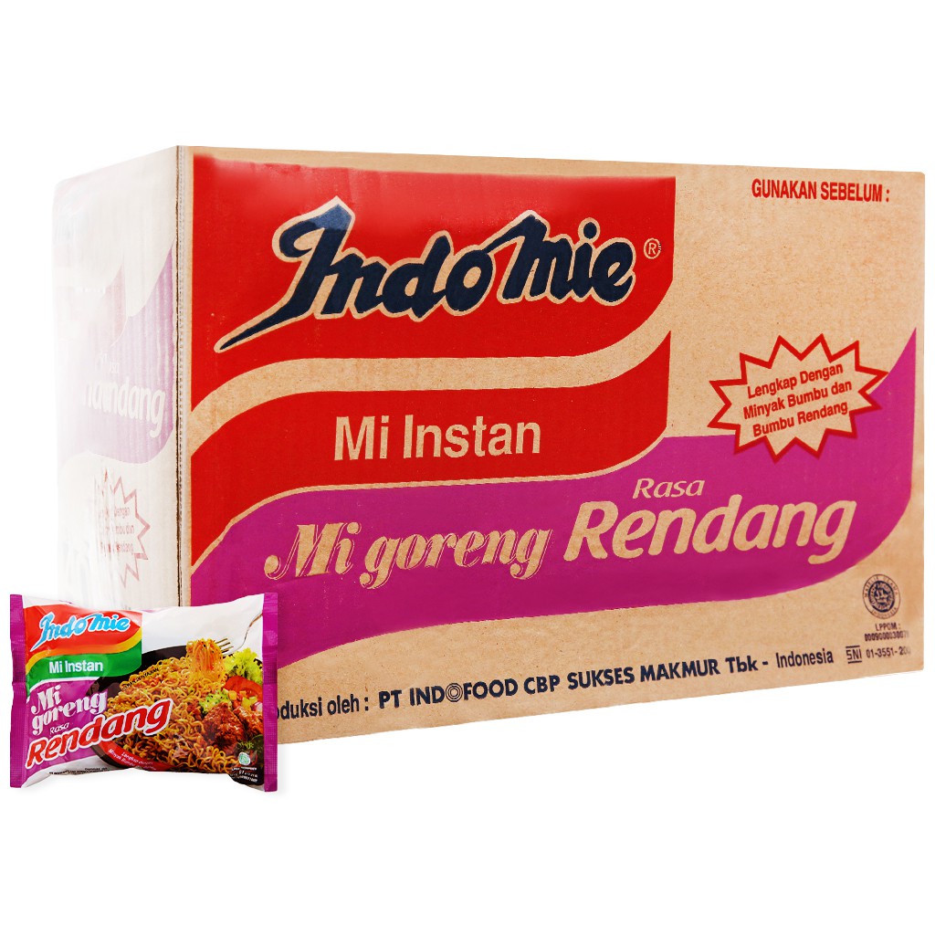 Thùng 40 gói mì xào khô Indomie Mi Goreng Rasa Rendang vị bò cay 91gr