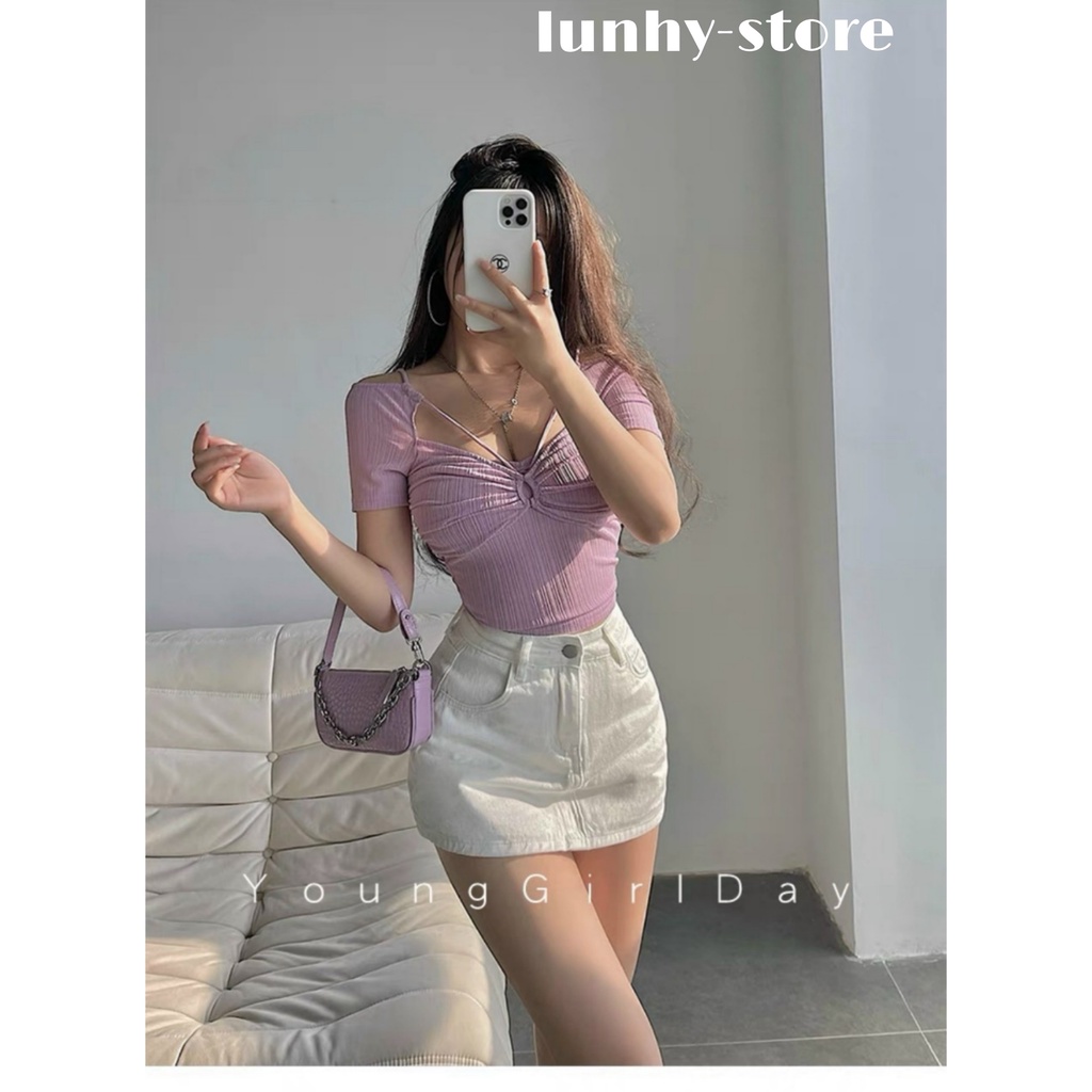 Áo Croptop Nữ Kiểu Ôm Dây Chéo Vai Độc Đáo