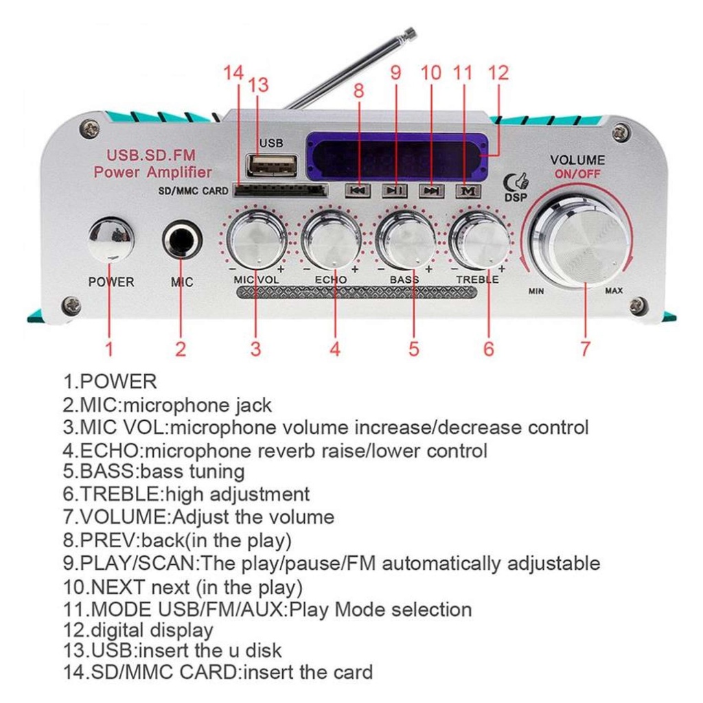 Ampli Karaoke Mini  Kentiger HY 803, Amply 12V, Công Suất Lớn Âm Thanh Hay, Âm Bass Chuẩn, Kết Nối Bluetooth Ổn Định