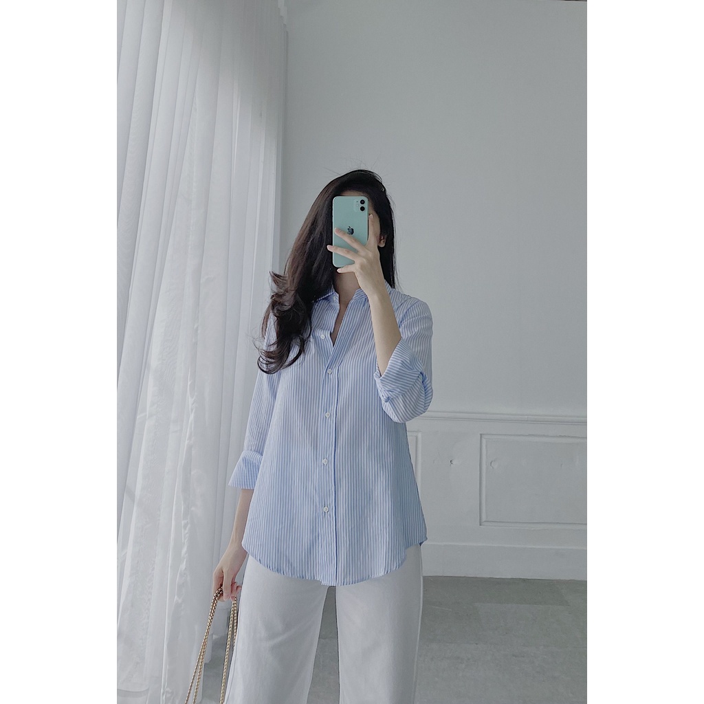 Áo sơ mi Masara hoạ tiết kẻ suông nhí