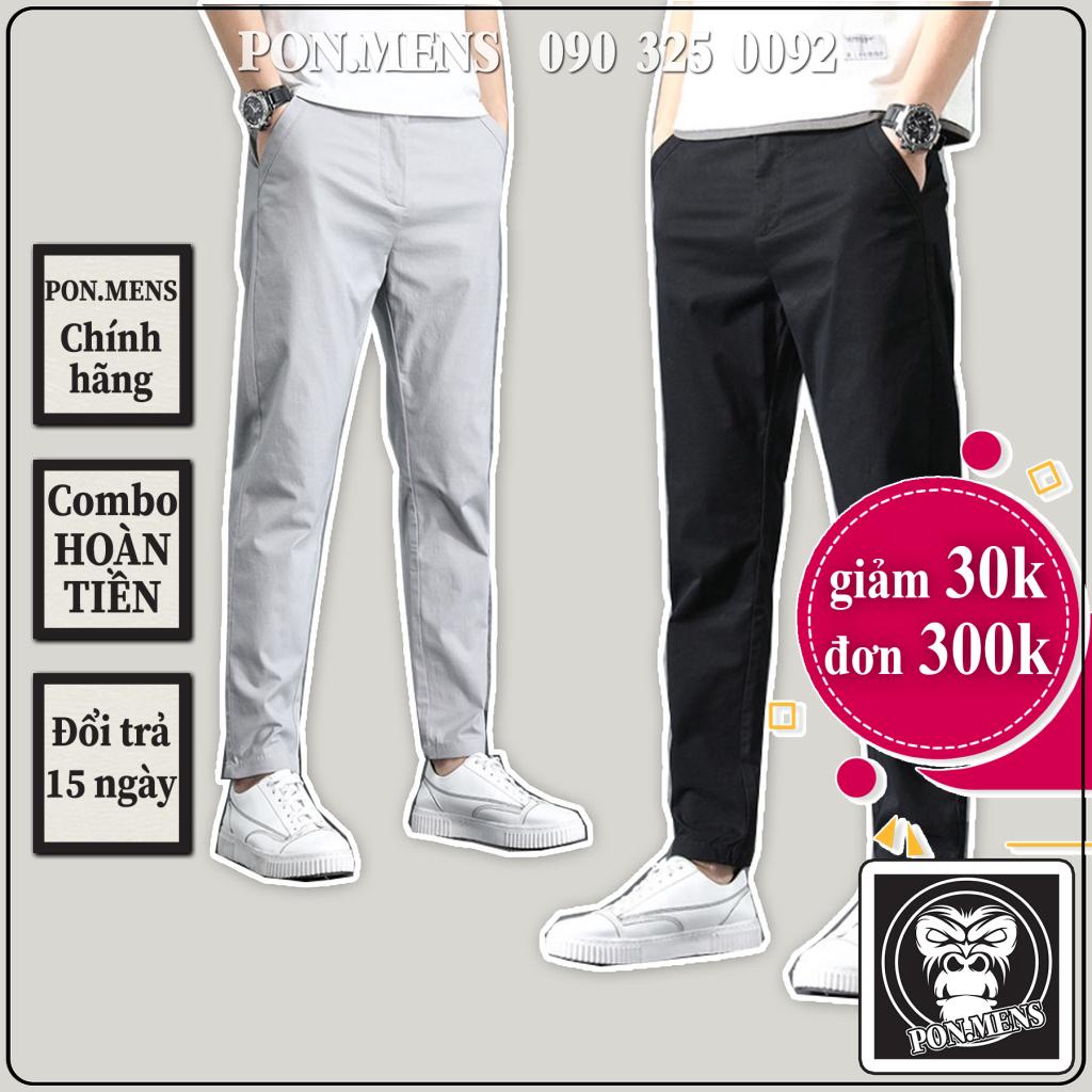 Quần thô nam dài co giãn nhẹ thấm hút mặc mát màu đen ghi VNXK đi học đi chơi Pon.mens