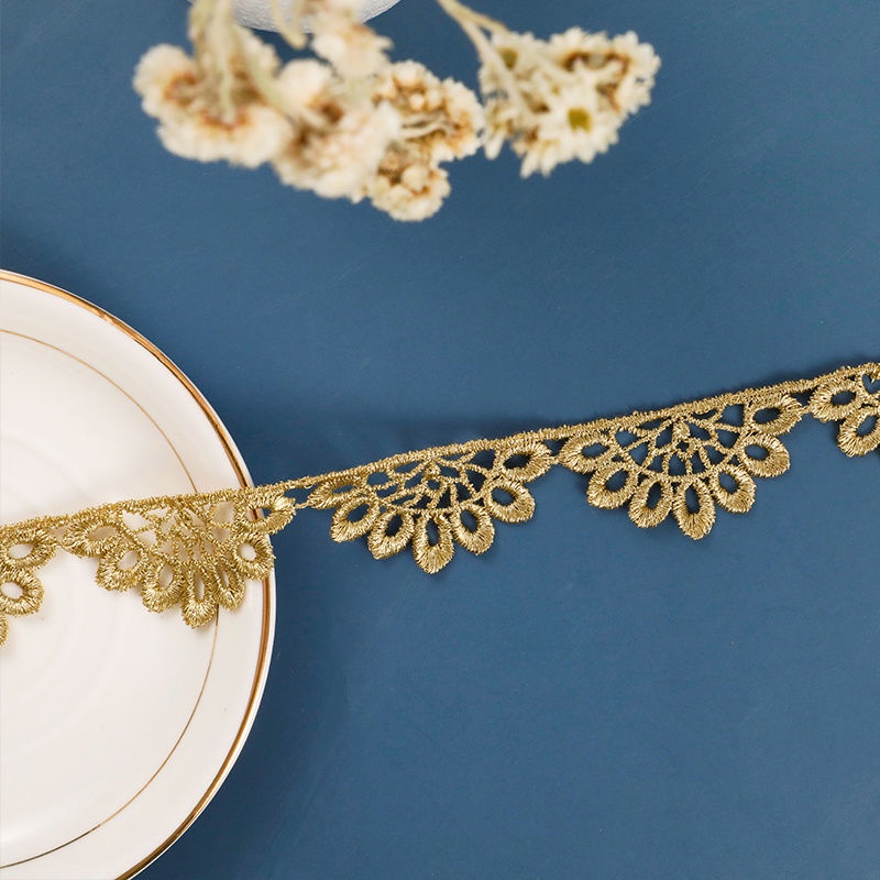 Dây Ren Tua Rua Màu Vàng Dùng Thêu Trang Trí Quần Áo DIY