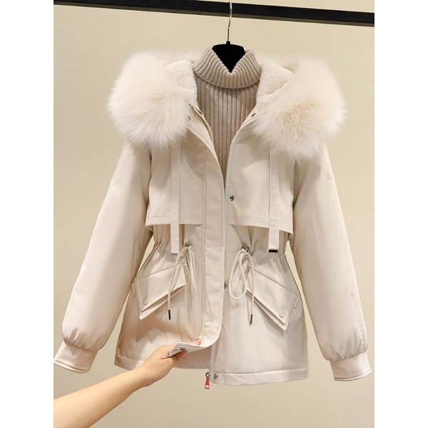 Áo khoác BARKA lót lông có dây rút eo hàng cao cấp (có sẵn trắng size M)