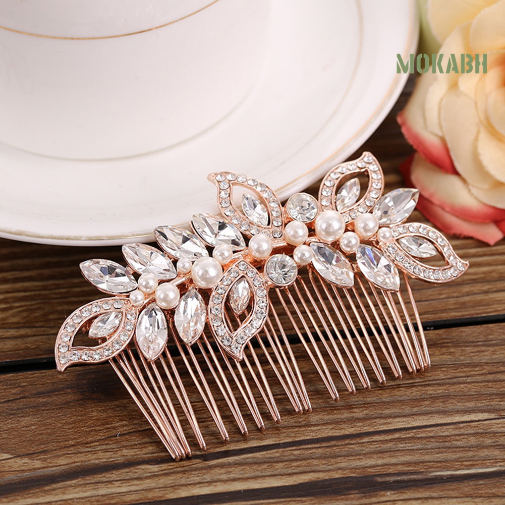 Lược Cài Tóc Đính Đá Ngọc Trai Giả Thanh Lịch Cho Cô Dâu