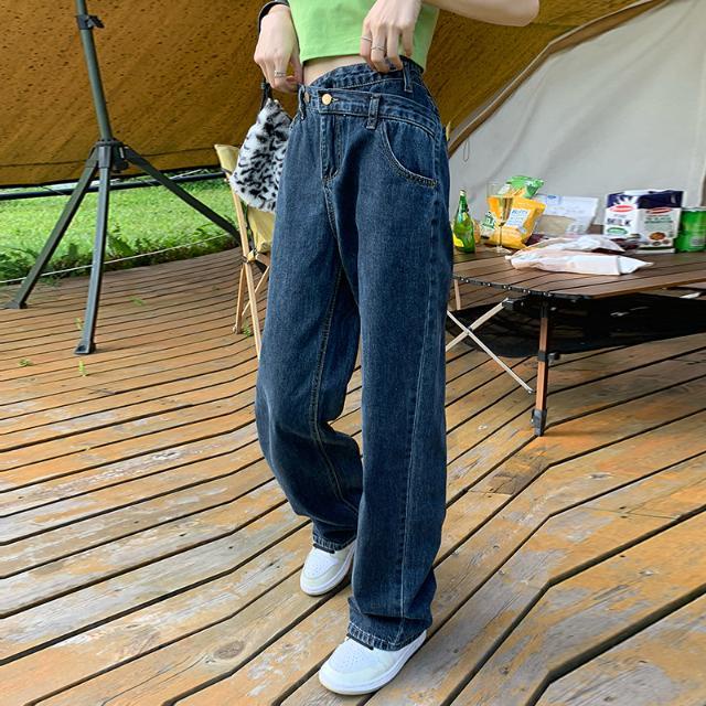 COZOK Quần jean ống rộng lưng cao phong cách Hàn Quốc