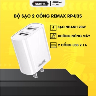 Cốc sạc nhanh remax rp-u35 sạc nhanh 20w, 2 cổng usb, chíp chống nóng an toàn