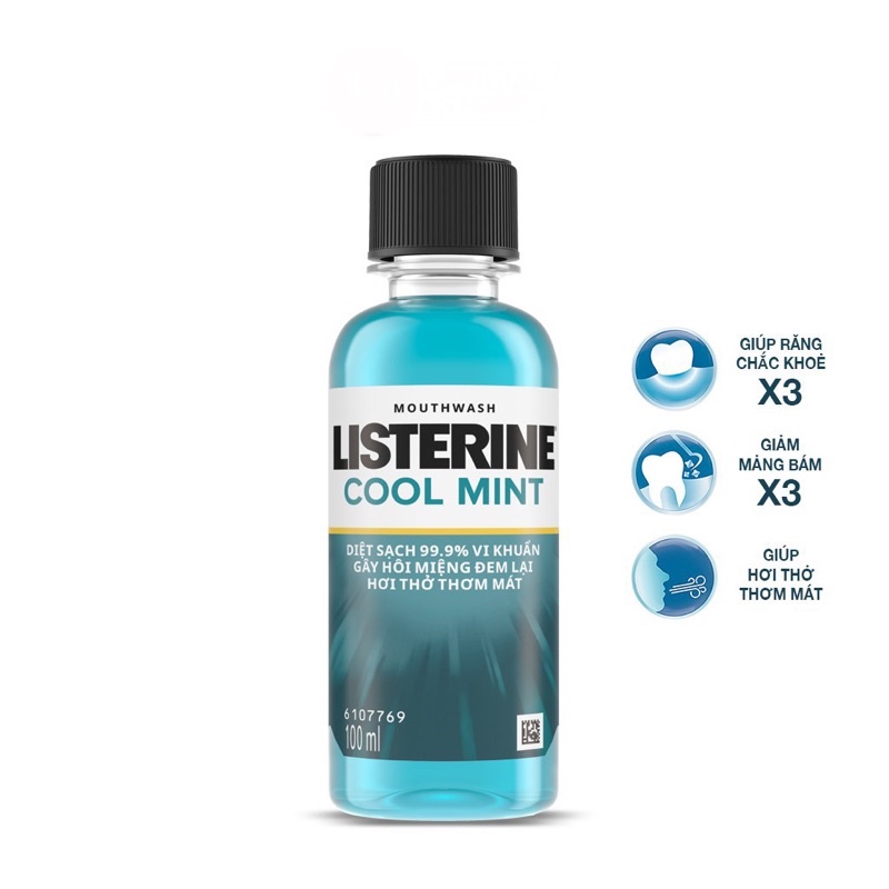 Listerine Nước súc miệng giữ hơi thở thơm mát Listerine cool mint 100ml