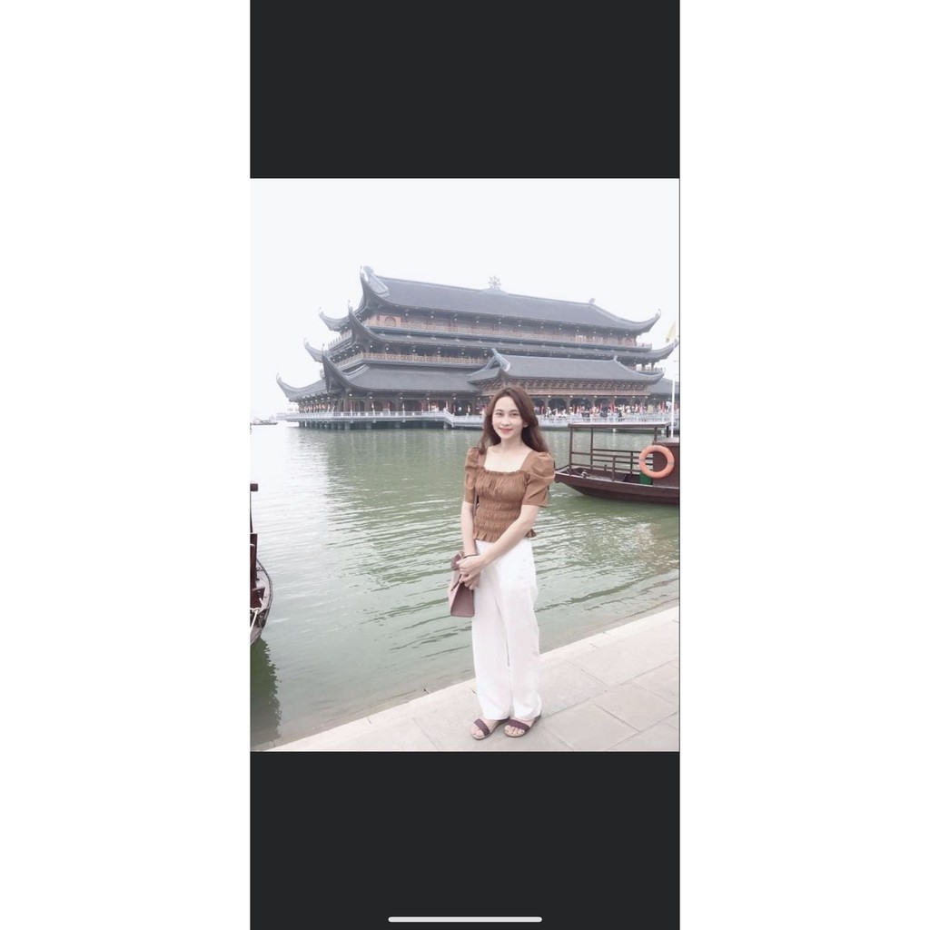Áo bo chun ngắn tay cổ vuông tay bồng chất cotton thời trang, áo chun bó eo dáng croptop cực xinh thời thượng Laba