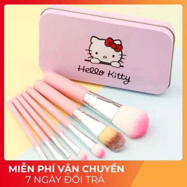 [FREESHIP] Set cọ trang điểm Kitty 7 món kèm hộp nhôm