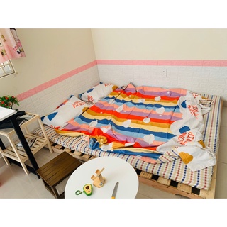 Bộ ga gối poly - 1 ga 1m6/1m8 kèm 2 vỏ gối nằm mẫu mây cầu vồng siêu dễ thương- Ảnh thật