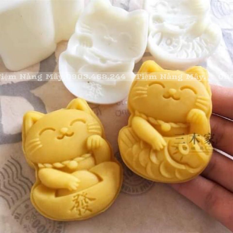 Khuôn mèo thần tài lò xo 50g
