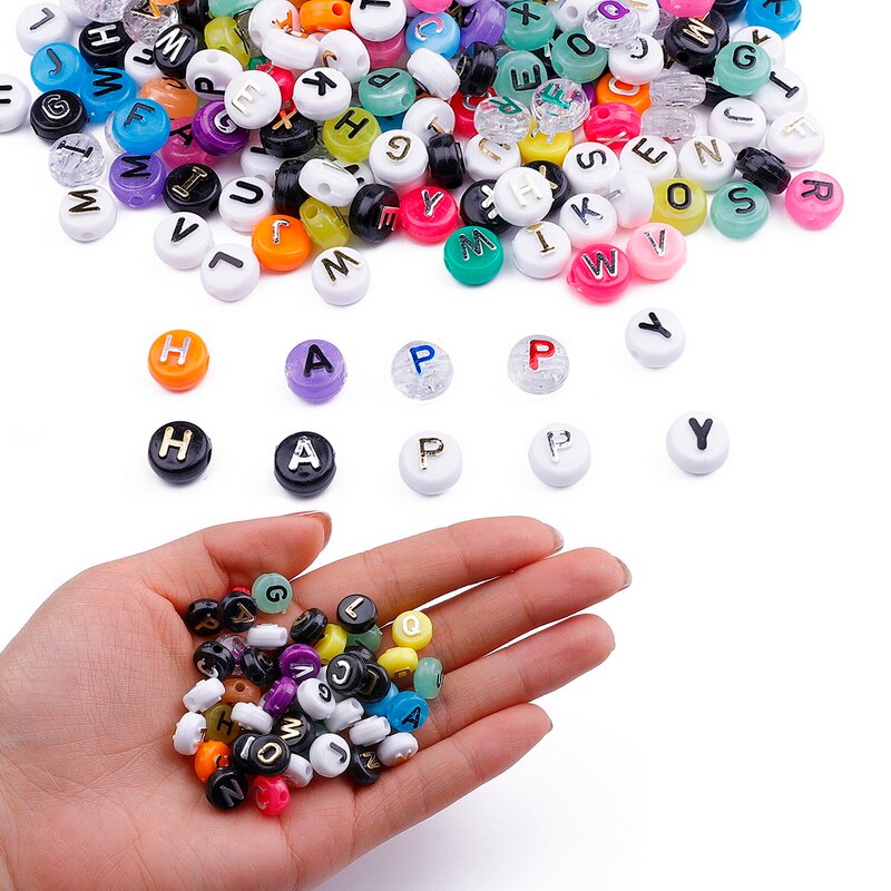 Bộ 50 hạt acrylic phẳng họa tiết chữ cái dùng làm đồ trang sức