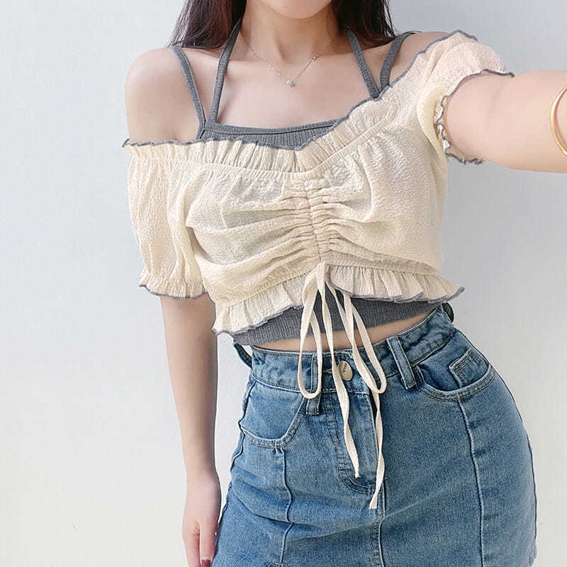 Set áo hai dây phối túi phong cách ngọt ngào cho nữ | BigBuy360 - bigbuy360.vn