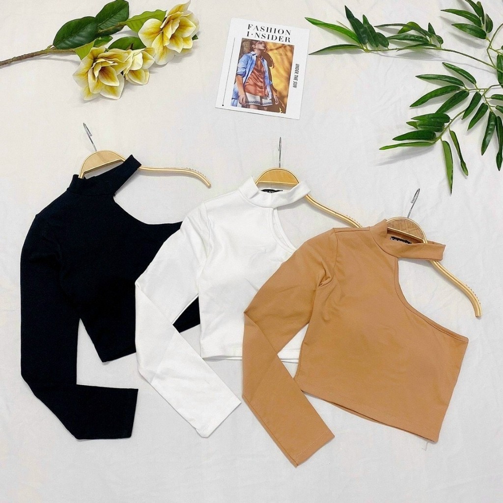 Áo Croptop Kiểu Chéo Vai 1 Tay _ Có Mút Ngực _ Chất Borip Dày Dặn _ Kiểu Dáng Cá Tính _ Ảnh Thật | BigBuy360 - bigbuy360.vn