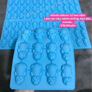 Khuôn silicon heo nằm 12 con đổ socola, rau câu, kẹo dẻo