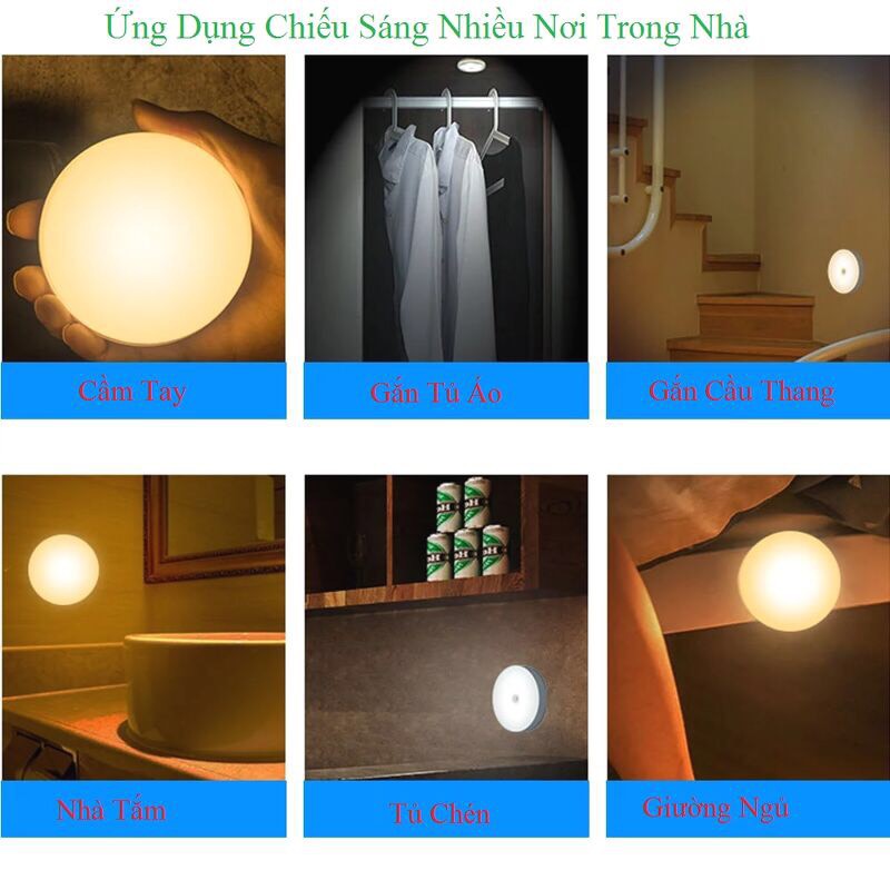 Đèn cảm ứng chuyển động, Đèn Led dán tường cảm biến thông minh không dây dán tủ quần áo, cầu thang, phòng ngủ